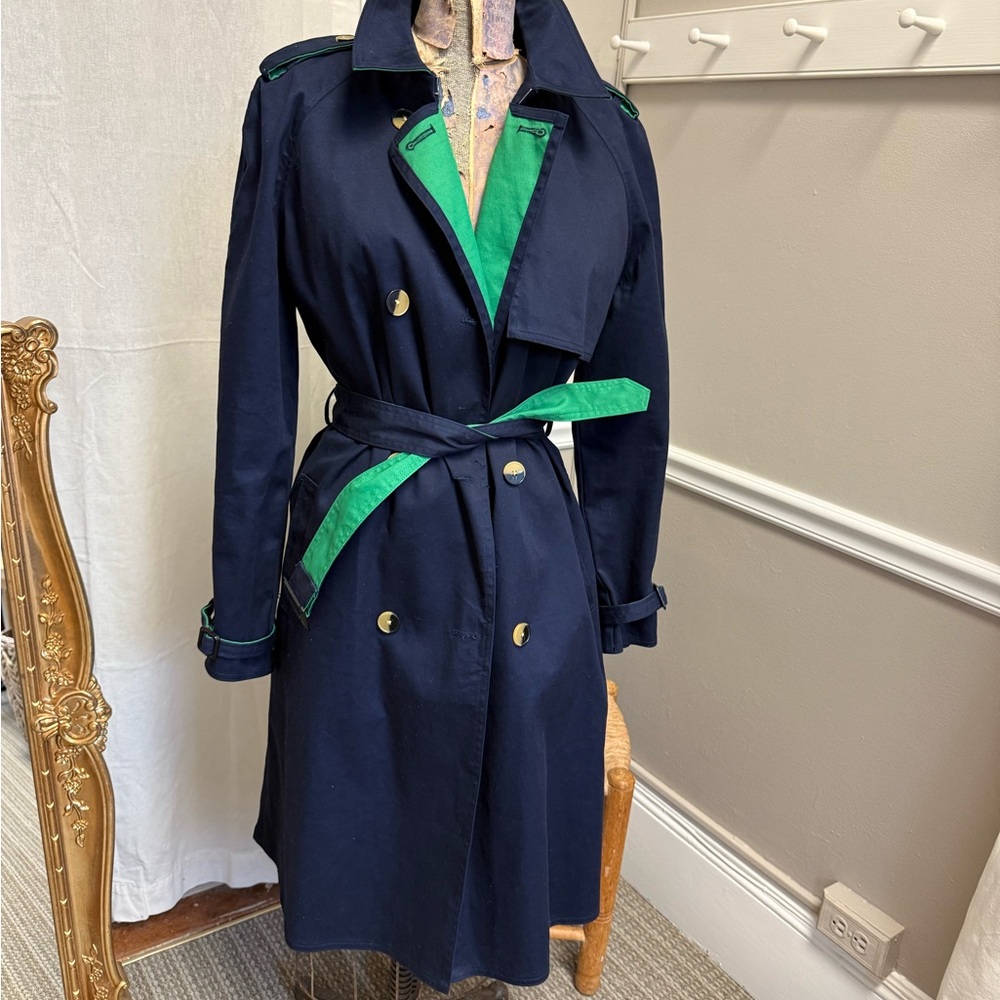 3.1 Phillip Lim Navy Trench Coat with Green Accents
